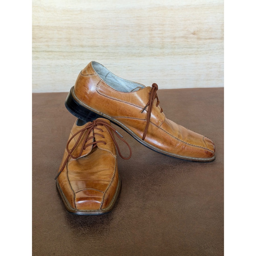 Stacy Adams Mens Tan Leather Bicycle Toe Oxford Dress Shoes 24718-240 9M